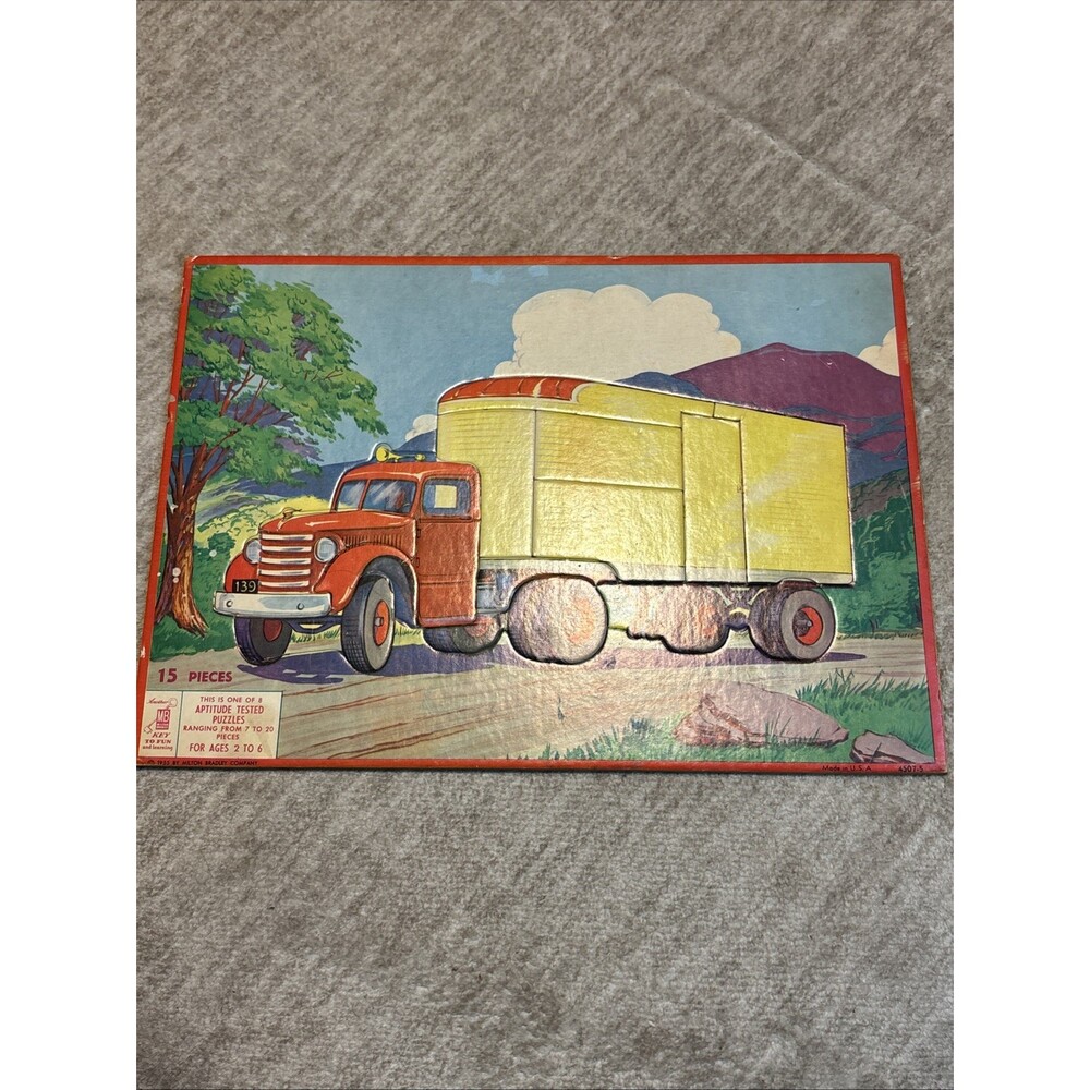 Vintage 1955 Milton Bradley Aptitude Tested Semi-Truck Frame Tray Puzzle